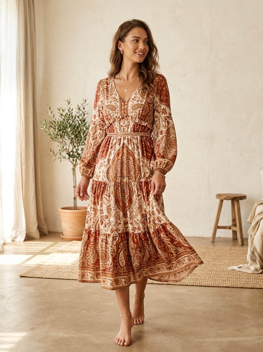 Terracotta Paisley Boho Midi