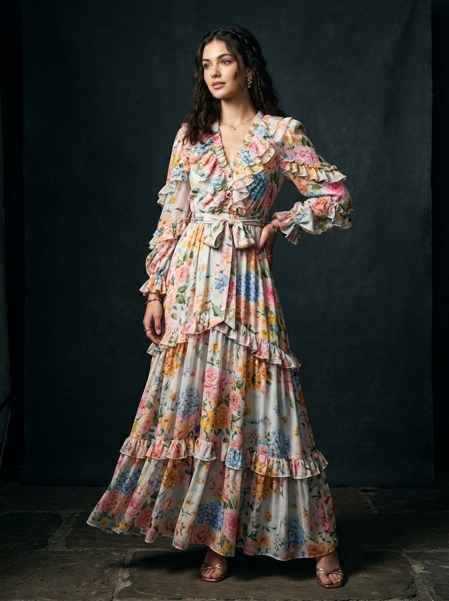 Pastel Garden Tiered Midi Dress